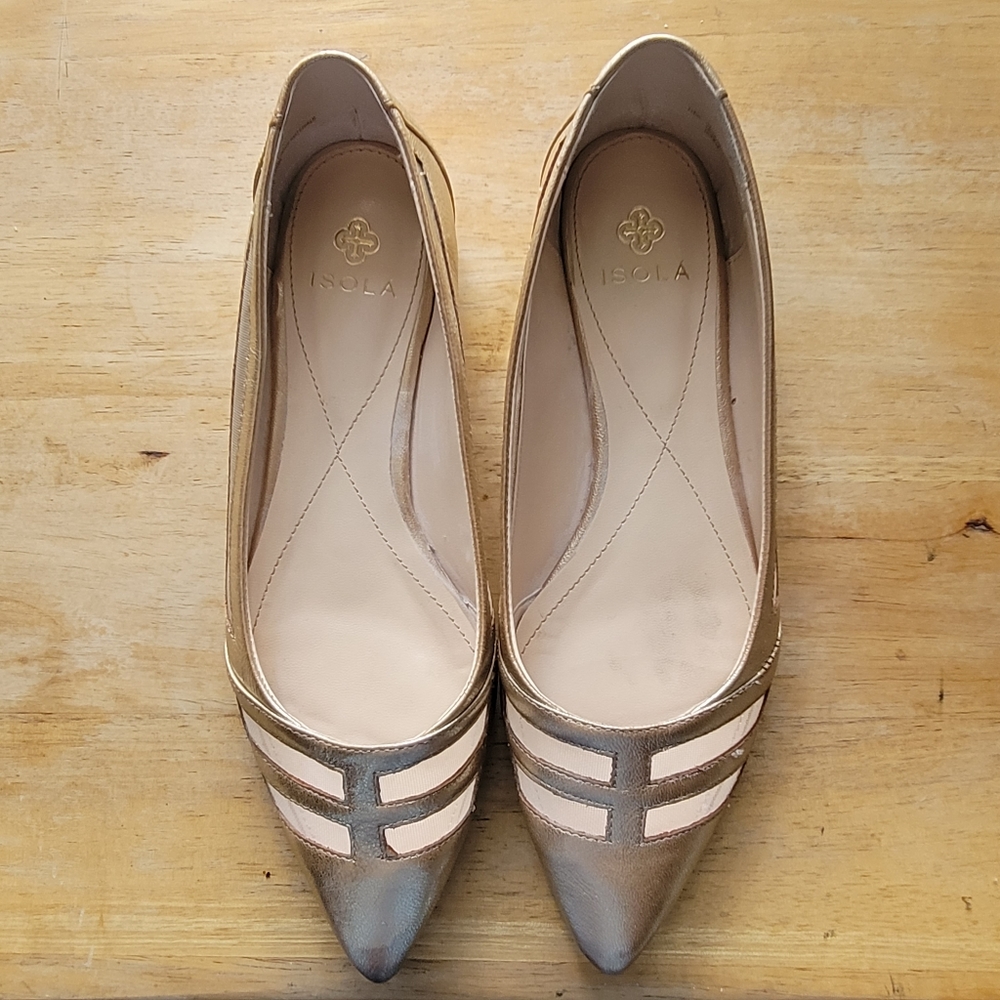 ISOLA BEIGE POINTED TOE MESH CUTOUT FLAT